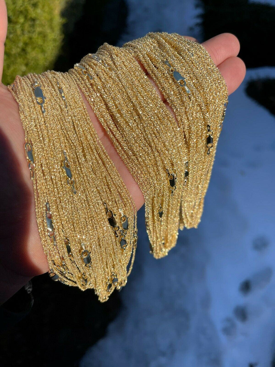 HarlemBling 14k Gold Over Real Solid 925 Sterling Silver Diamond Sparkle Rope Chain Necklace