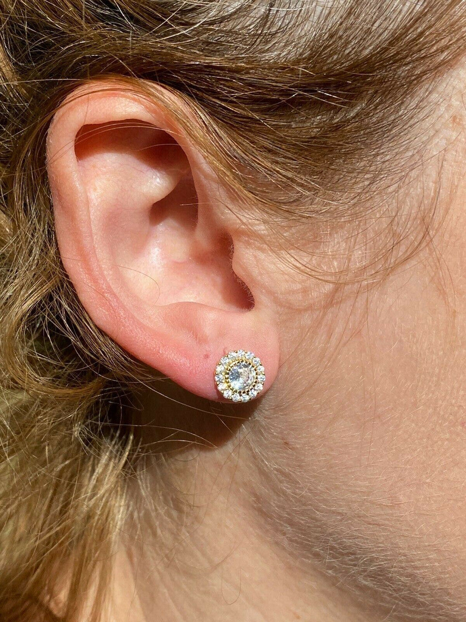 HarlemBling 14k Gold Over Real Solid 925 Sterling Silver Earrings 10mm Solitaire Round Studs