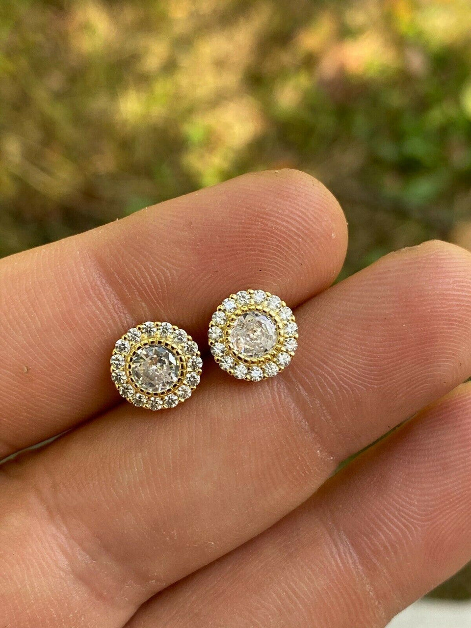 HarlemBling 14k Gold Over Real Solid 925 Sterling Silver Earrings 10mm Solitaire Round Studs