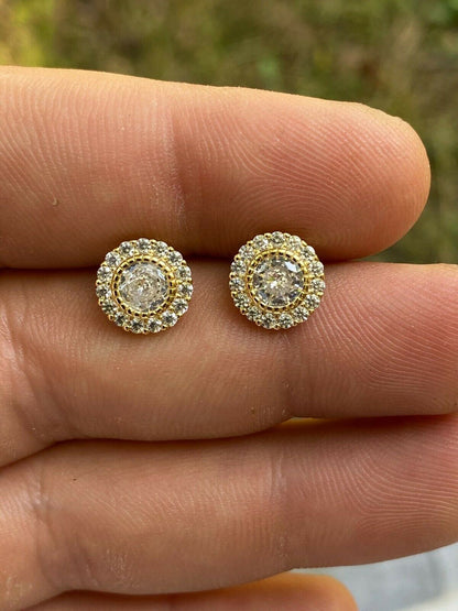 HarlemBling 14k Gold Over Real Solid 925 Sterling Silver Earrings 10mm Solitaire Round Studs