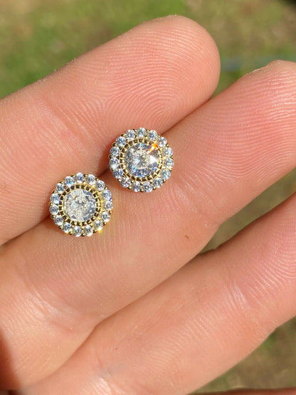 HarlemBling 14k Gold Over Real Solid 925 Sterling Silver Earrings 10mm Solitaire Round Studs