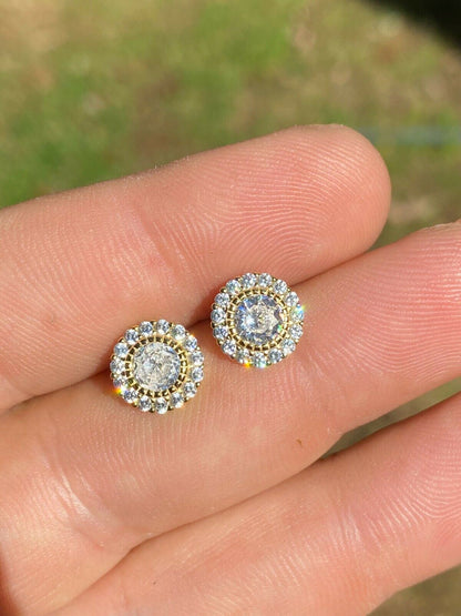 HarlemBling 14k Gold Over Real Solid 925 Sterling Silver Earrings 10mm Solitaire Round Studs