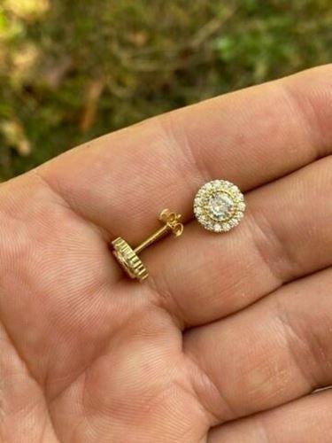 HarlemBling 14k Gold Over Real Solid 925 Sterling Silver Earrings 10mm Solitaire Round Studs