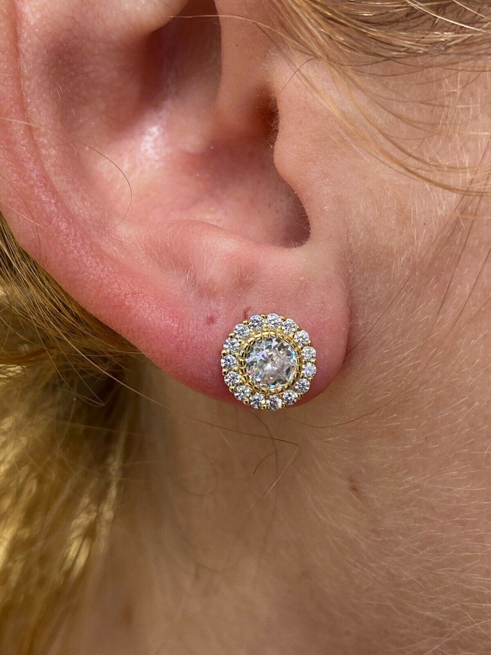 HarlemBling 14k Gold Over Real Solid 925 Sterling Silver Earrings 10mm Solitaire Round Studs