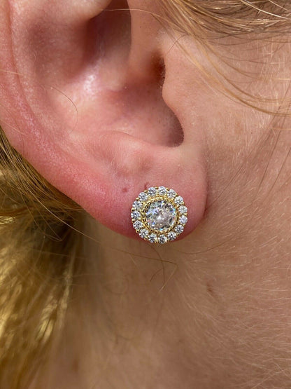 HarlemBling 14k Gold Over Real Solid 925 Sterling Silver Earrings 10mm Solitaire Round Studs