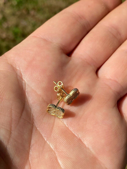 HarlemBling 14k Gold Over Real Solid 925 Sterling Silver Earrings Clover Flower Cross Studs