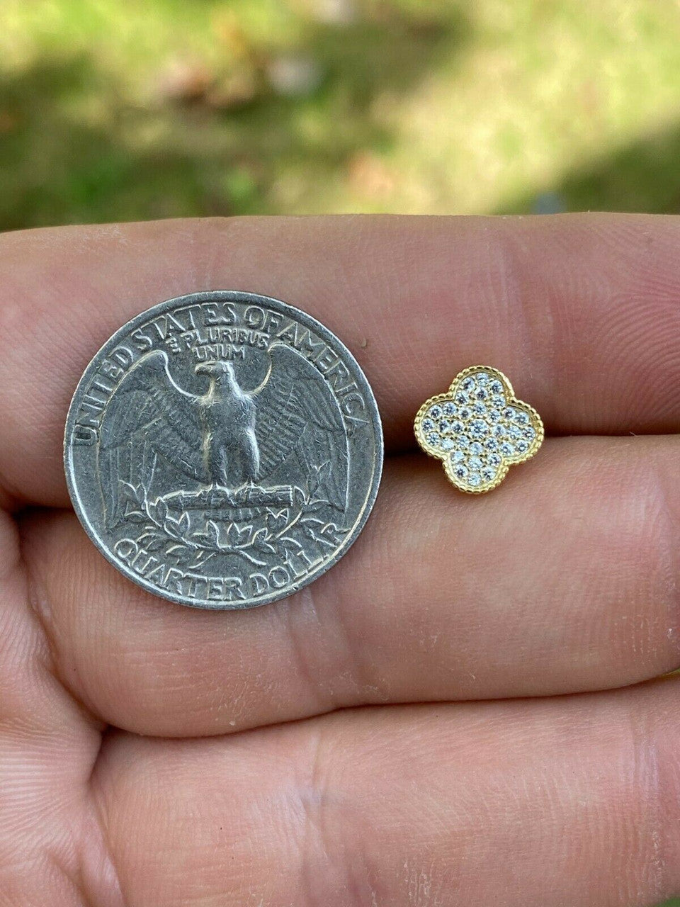 HarlemBling 14k Gold Over Real Solid 925 Sterling Silver Earrings Clover Flower Cross Studs