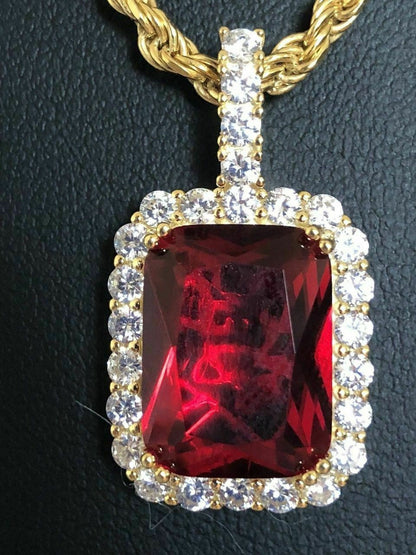 HarlemBling 14k Gold Over Solid 925 Silver 1ct Simulated Diamond Ruby Piece Pendant Gemstone