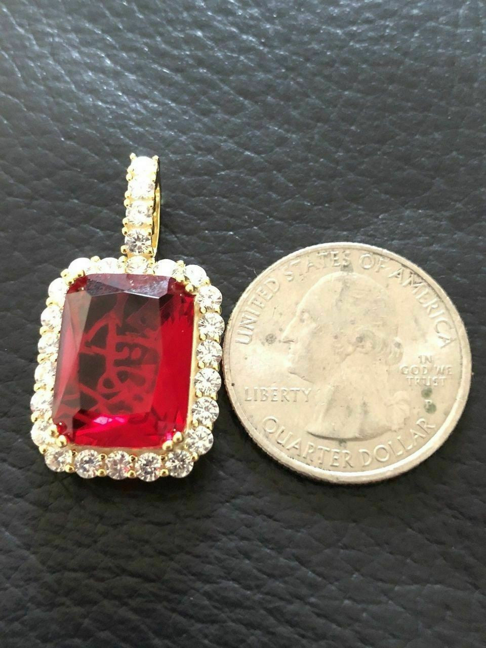 HarlemBling 14k Gold Over Solid 925 Silver 1ct Simulated Diamond Ruby Piece Pendant Gemstone