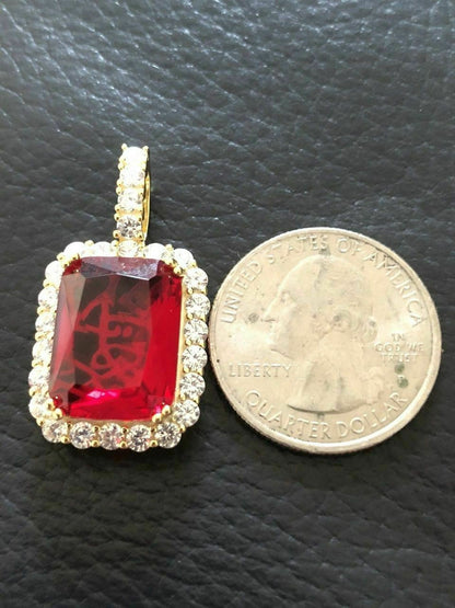 HarlemBling 14k Gold Over Solid 925 Silver 1ct Simulated Diamond Ruby Piece Pendant Gemstone