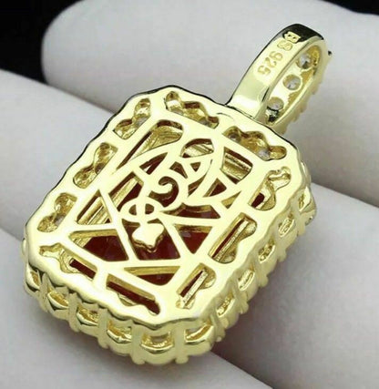 HarlemBling 14k Gold Over Solid 925 Silver 1ct Simulated Diamond Ruby Piece Pendant Gemstone