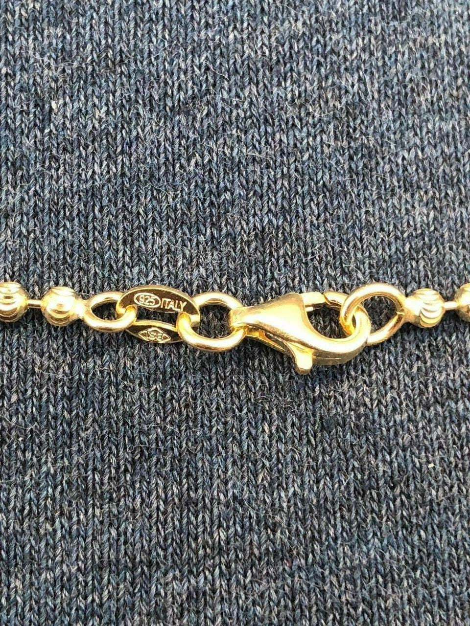 HarlemBling 14K Gold Over Solid 925 Silver Ball Moon Diamond Cut Chain MADE IN ITALY 2.5mm