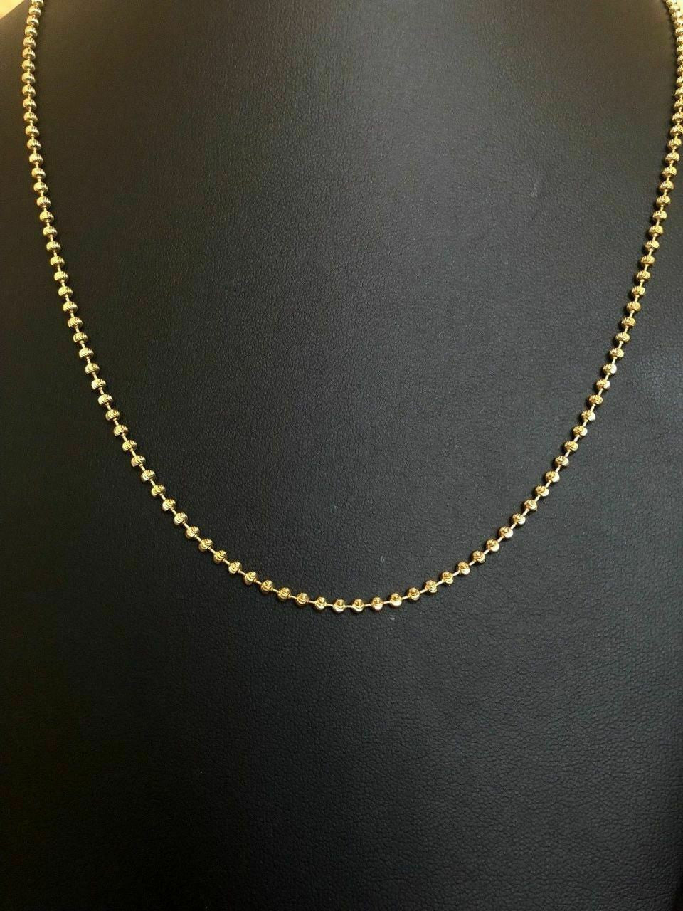 HarlemBling 14K Gold Over Solid 925 Silver Ball Moon Diamond Cut Chain MADE IN ITALY 2.5mm
