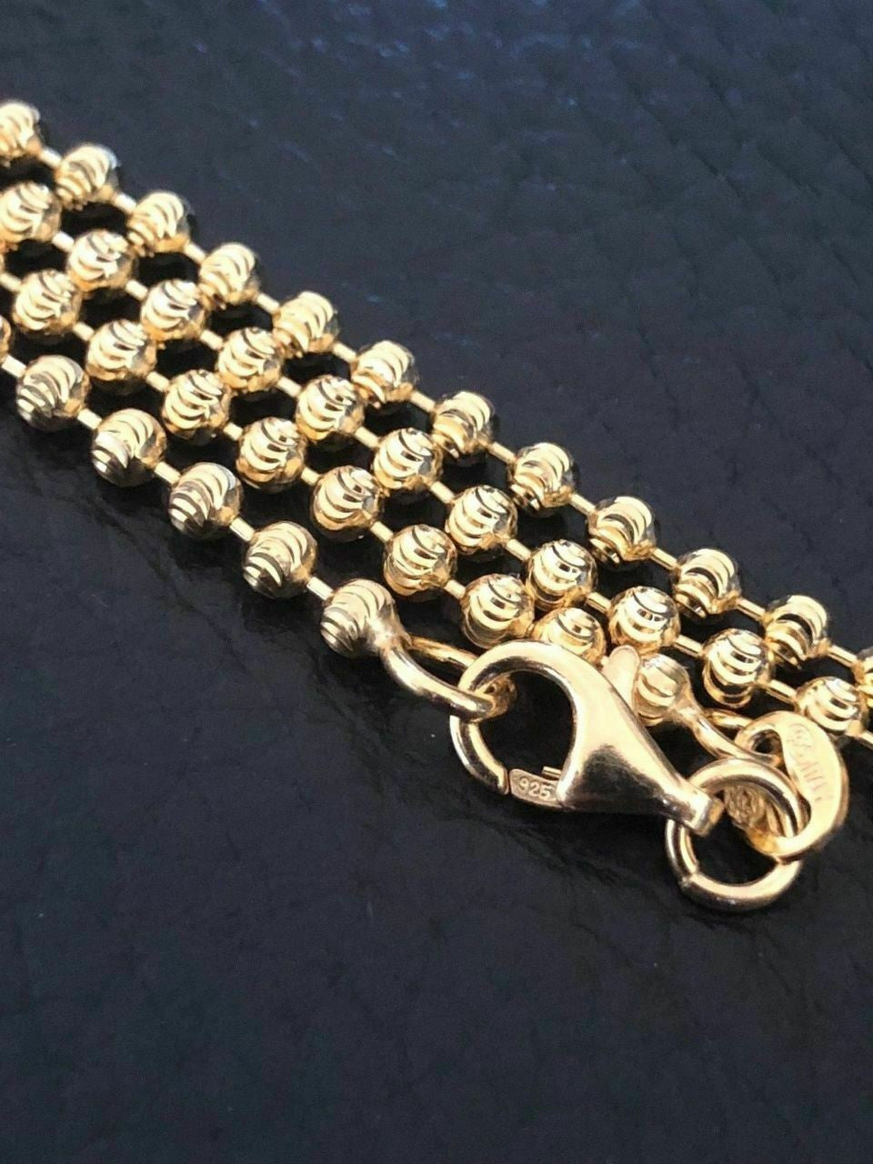 HarlemBling 14K Gold Over Solid 925 Silver Ball Moon Diamond Cut Chain MADE IN ITALY 2.5mm