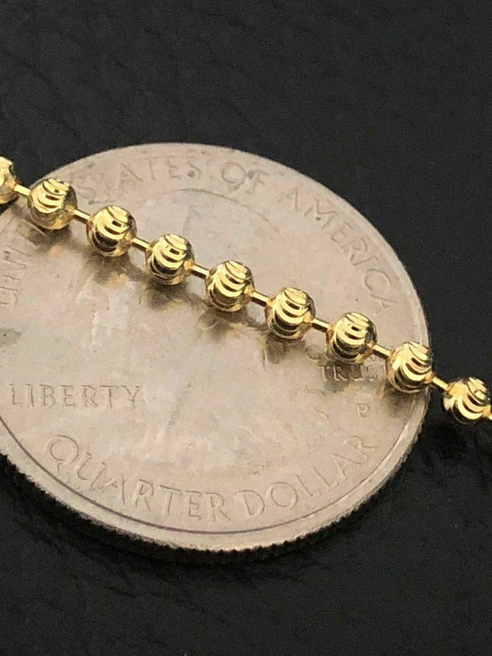 HarlemBling 14K Gold Over Solid 925 Silver Ball Moon Diamond Cut Chain MADE IN ITALY 2.5mm