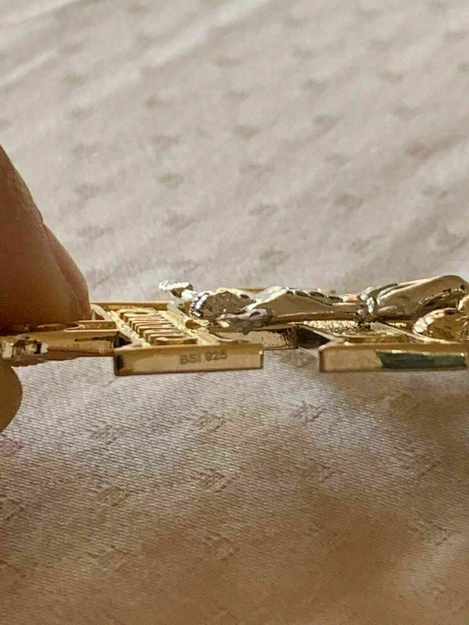 HarlemBling 14k Gold Over Solid 925 Silver Caravaca Cross Double Crucifix For Men LARGE 2.5