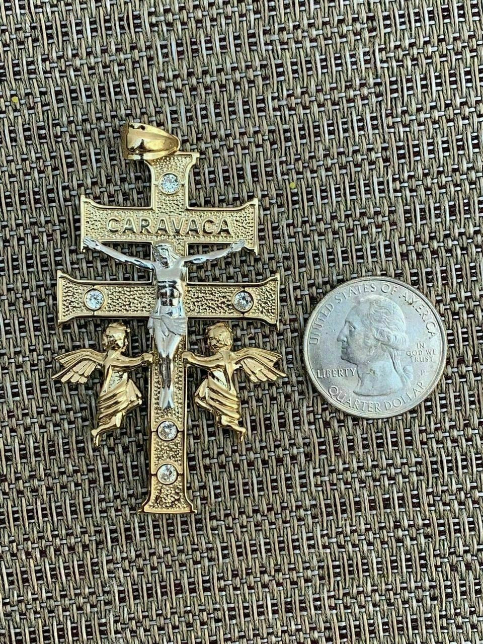 HarlemBling 14k Gold Over Solid 925 Silver Caravaca Cross Double Crucifix For Men LARGE 2.5