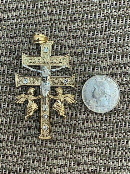 HarlemBling 14k Gold Over Solid 925 Silver Caravaca Cross Double Crucifix For Men LARGE 2.5