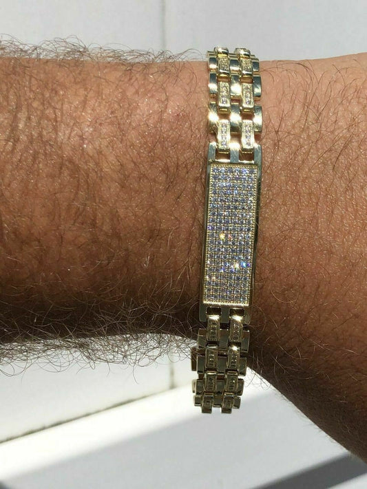 HarlemBling 14k Gold Over Solid 925 Silver Diamonds Icy Hip Hop Mens Presidential Bracelet