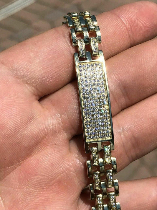 HarlemBling 14k Gold Over Solid 925 Silver Diamonds Icy Hip Hop Mens Presidential Bracelet