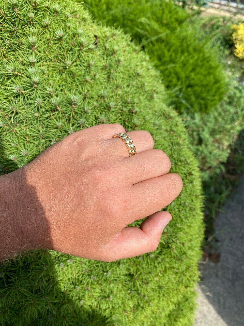 HarlemBling 14k Gold Over Solid 925 Silver Mens Ladies 6mm Wedding Band Cuban Link Ring