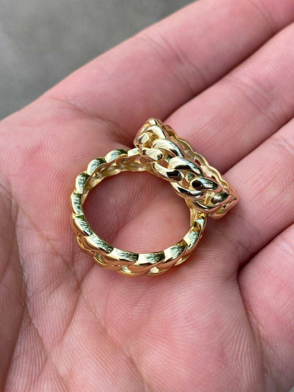 HarlemBling 14k Gold Over Solid 925 Silver Mens Ladies 6mm Wedding Band Cuban Link Ring