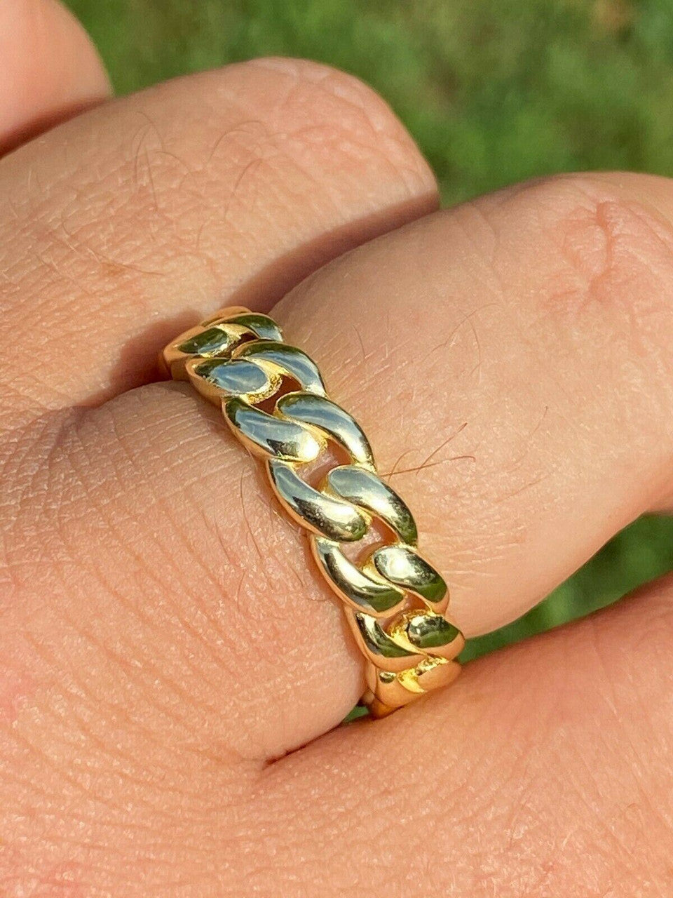 HarlemBling 14k Gold Over Solid 925 Silver Mens Ladies 6mm Wedding Band Cuban Link Ring