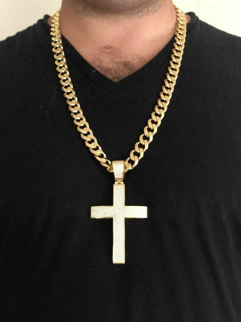 HarlemBling 14k Gold Over Solid 925 Silver Mens Large Cross 5ct Diamonds 3.25 BIG Hip Hop