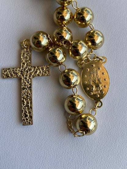 HarlemBling 14k Gold Over Solid 925 Silver Mens Rosary Beads Necklace Rosario Large Hip Hop