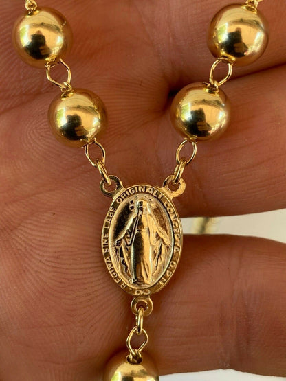 HarlemBling 14k Gold Over Solid 925 Silver Mens Rosary Beads Necklace Rosario Large Hip Hop