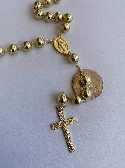 HarlemBling 14k Gold Over Solid 925 Silver Mens Rosary Beads Necklace Rosario Large Hip Hop