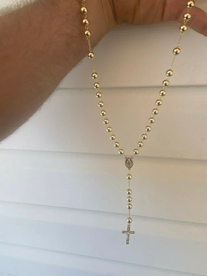 HarlemBling 14k Gold Over Solid 925 Silver Mens Rosary Beads Necklace Rosario Large Hip Hop