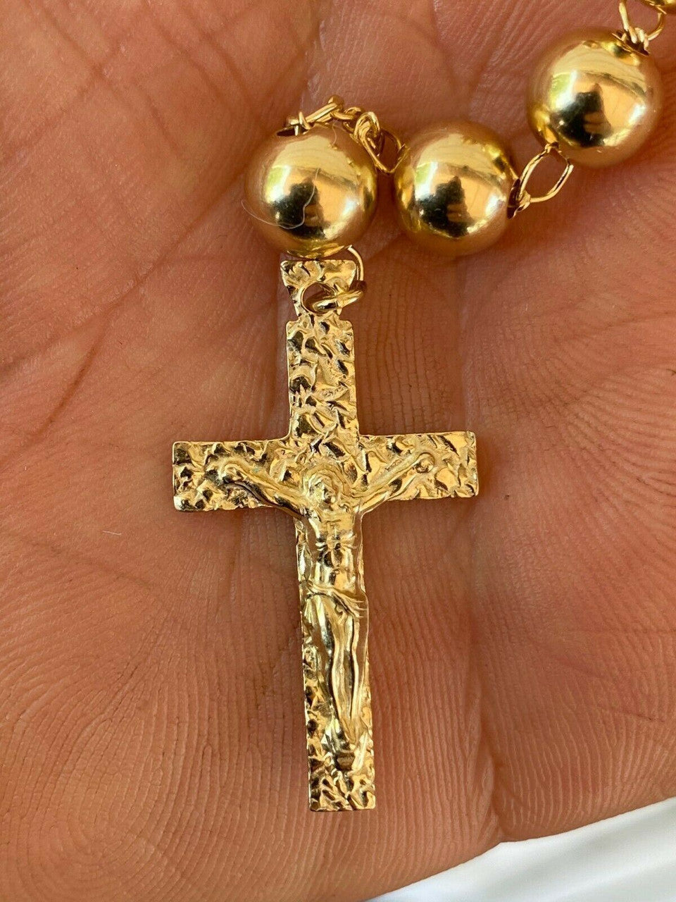 HarlemBling 14k Gold Over Solid 925 Silver Mens Rosary Beads Necklace Rosario Large Hip Hop