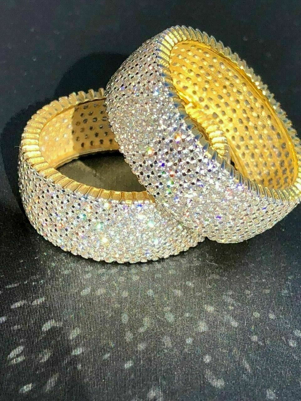 HarlemBling 14k Gold Over Solid 925 Silver Real Icy Eternity Band Wedding Hip Hop Pinky Ring