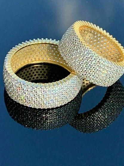 HarlemBling 14k Gold Over Solid 925 Silver Real Icy Eternity Band Wedding Hip Hop Pinky Ring