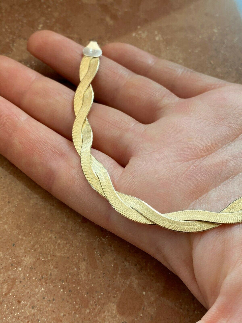 HarlemBling 14k Gold Over Solid 925 Silver Twisted Braided Herringbone Bracelet 6 - 8.5