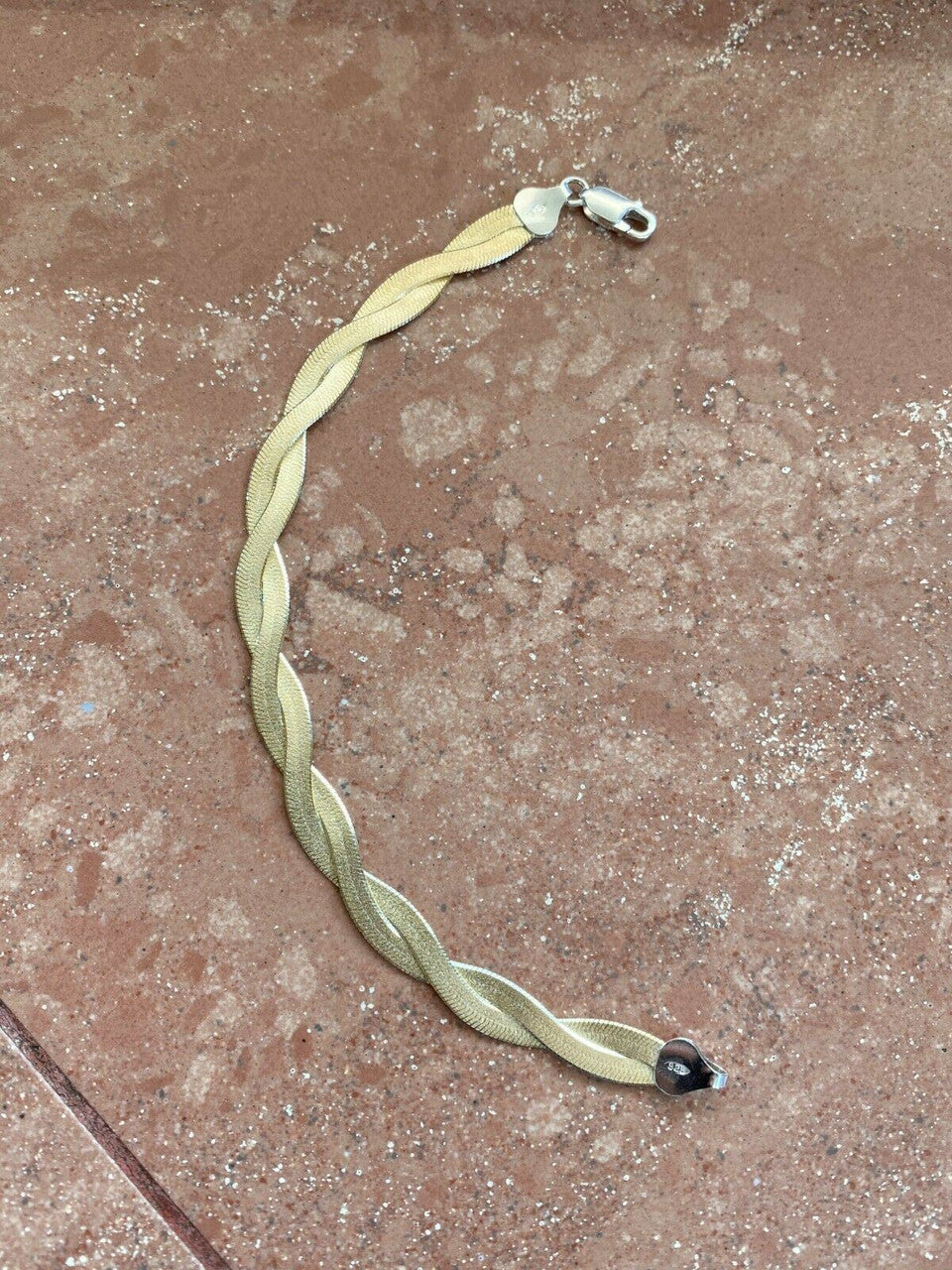 HarlemBling 14k Gold Over Solid 925 Silver Twisted Braided Herringbone Bracelet 6 - 8.5