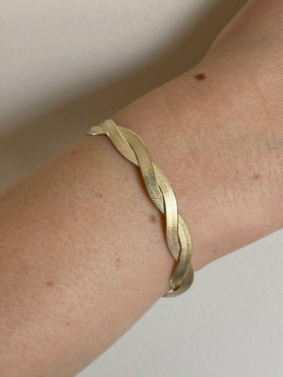 HarlemBling 14k Gold Over Solid 925 Silver Twisted Braided Herringbone Bracelet 6 - 8.5