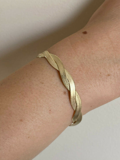 HarlemBling 14k Gold Over Solid 925 Silver Twisted Braided Herringbone Bracelet 6 - 8.5