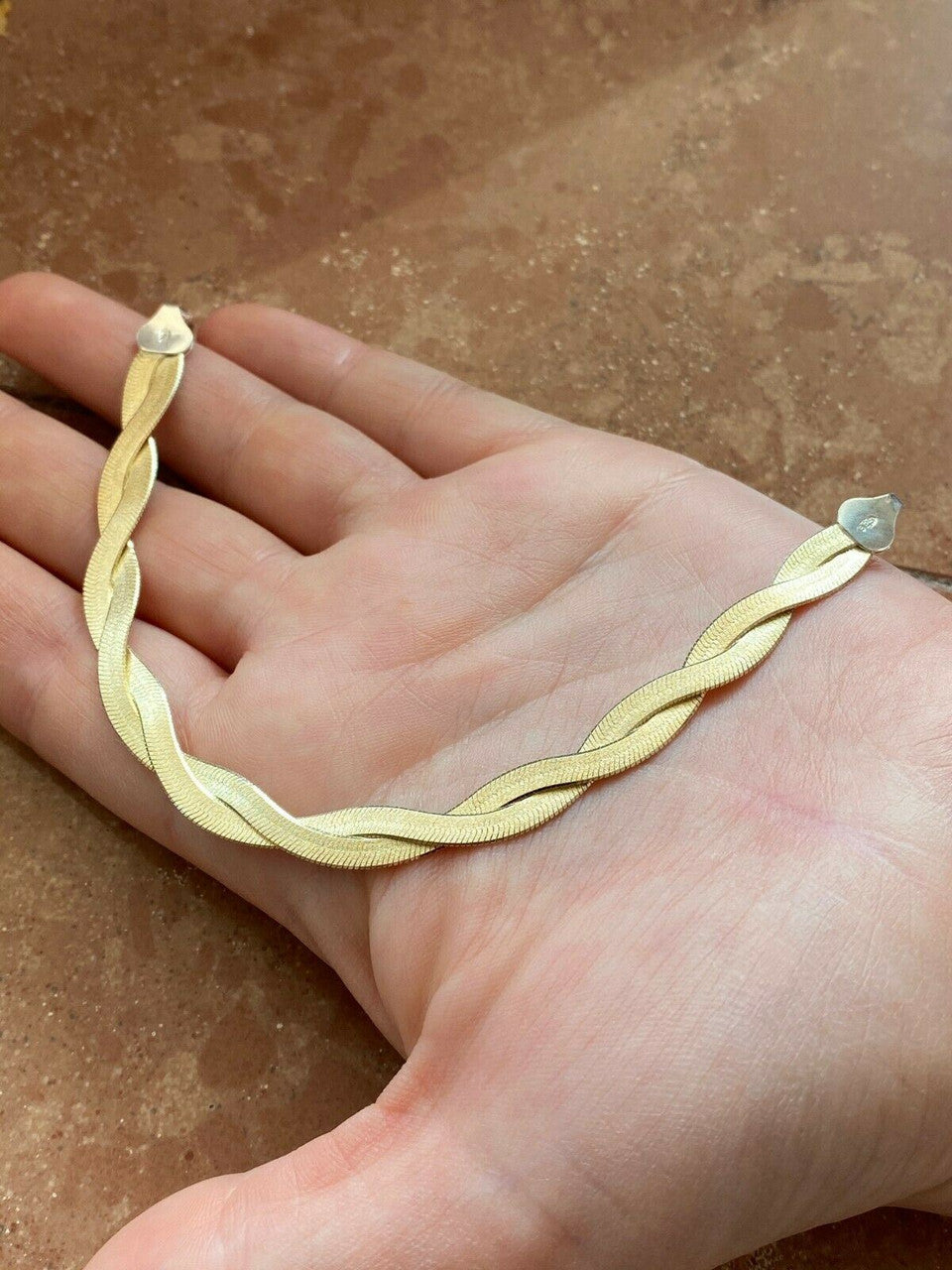 HarlemBling 14k Gold Over Solid 925 Silver Twisted Braided Herringbone Bracelet 6 - 8.5