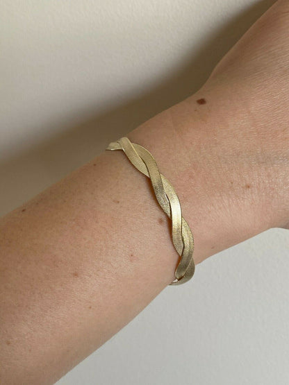 HarlemBling 14k Gold Over Solid 925 Silver Twisted Braided Herringbone Bracelet 6 - 8.5