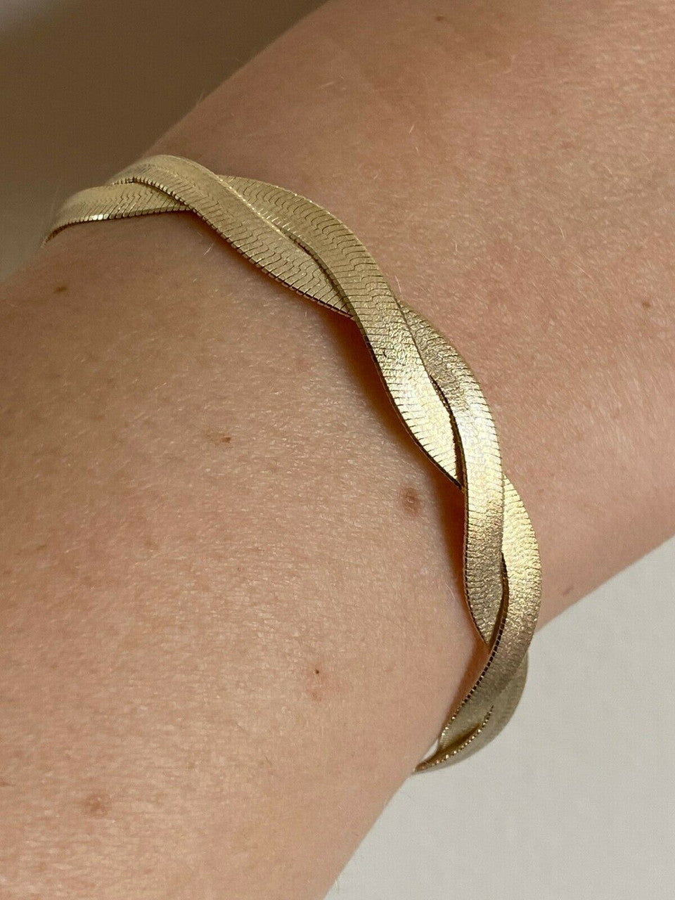 HarlemBling 14k Gold Over Solid 925 Silver Twisted Braided Herringbone Bracelet 6 - 8.5