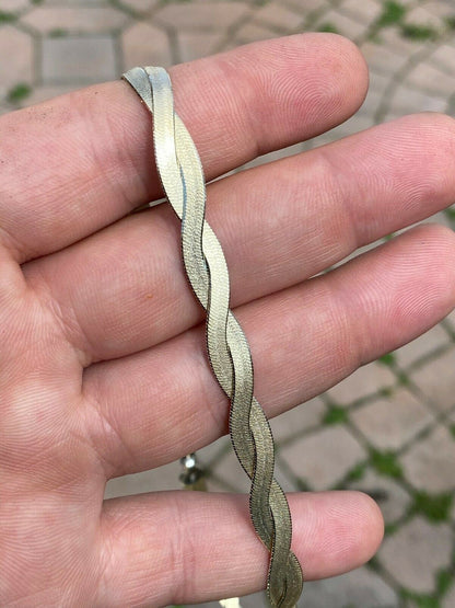 HarlemBling 14k Gold Over Solid 925 Silver Twisted Braided Herringbone Bracelet 6 - 8.5