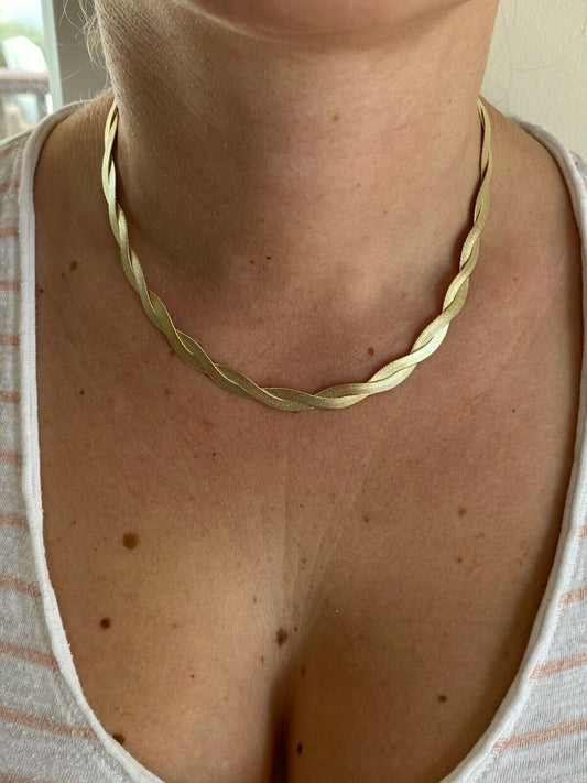 HarlemBling 14k Gold Over Solid 925 Silver Twisted Braided Herringbone Chain Necklace 16-20