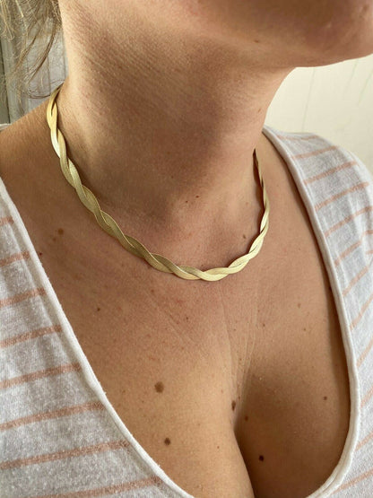 HarlemBling 14k Gold Over Solid 925 Silver Twisted Braided Herringbone Chain Necklace 16-20
