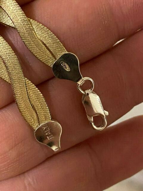 HarlemBling 14k Gold Over Solid 925 Silver Twisted Braided Herringbone Chain Necklace 16-20