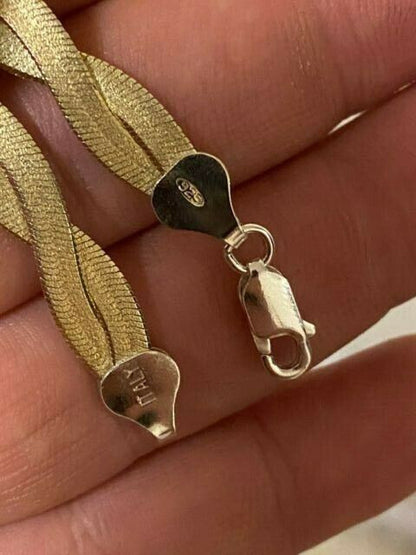 HarlemBling 14k Gold Over Solid 925 Silver Twisted Braided Herringbone Chain Necklace 16-20