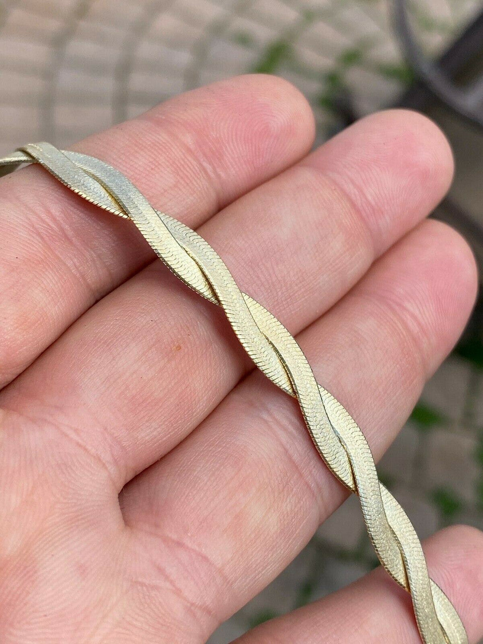 HarlemBling 14k Gold Over Solid 925 Silver Twisted Braided Herringbone Chain Necklace 16-20