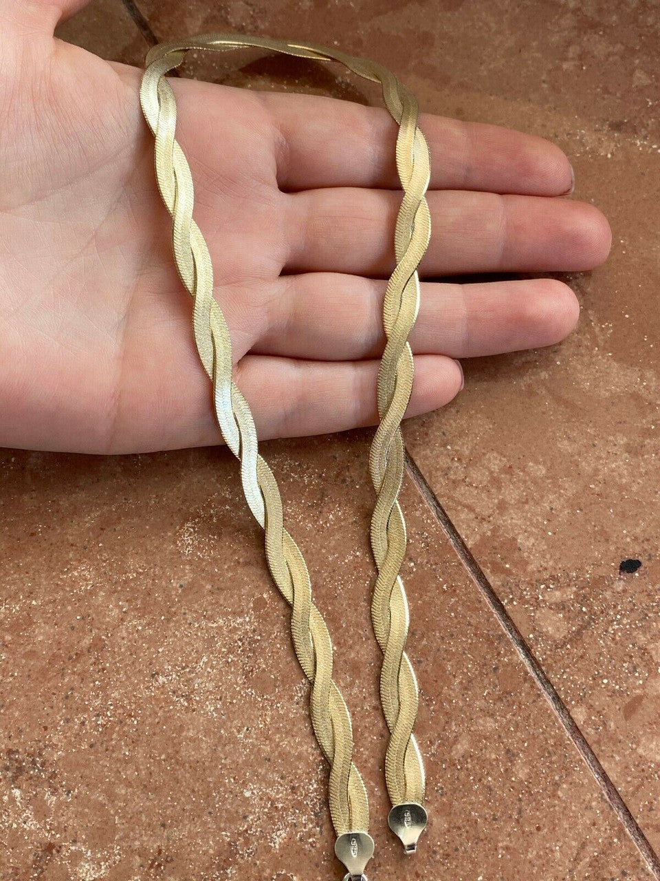 HarlemBling 14k Gold Over Solid 925 Silver Twisted Braided Herringbone Chain Necklace 16-20