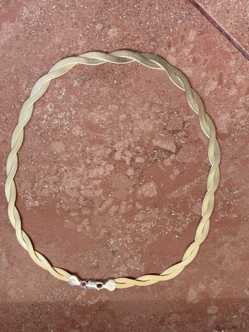 HarlemBling 14k Gold Over Solid 925 Silver Twisted Braided Herringbone Chain Necklace 16-20